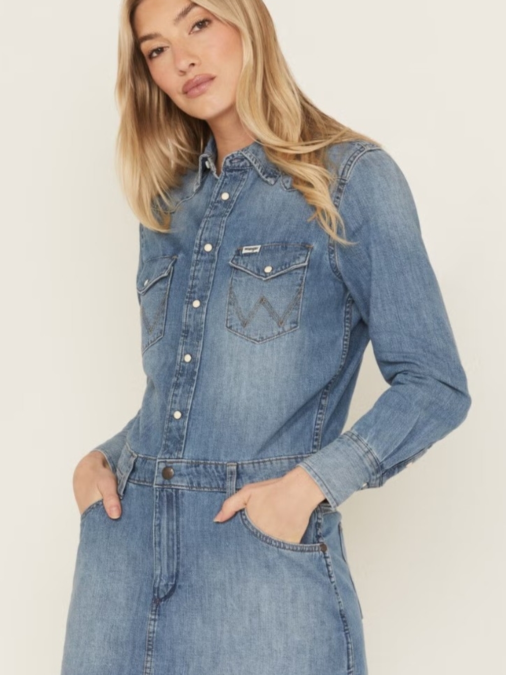 Wrangler Long sleeve Denim Mini Dress Medium Wash Country Western Women's